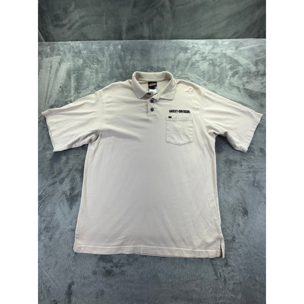 Harley-Davidson Mens Tan Short Sleeve Polo Shirt L Chambersburg PA 650811